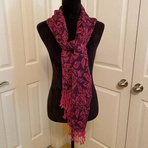 Women's Burgundy/Pink Scarf Shall Wrap Floral Leaf Print 24X65